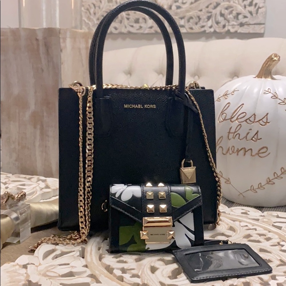 Michael Kors purse wallet and card case black gold